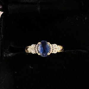 Zales Sapphire Ring with 1/15 Diamonds Size 6.5